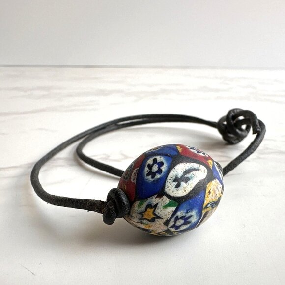 Vintage Murano Millefiori Bead on Leather Cord - Picture 2 of 5